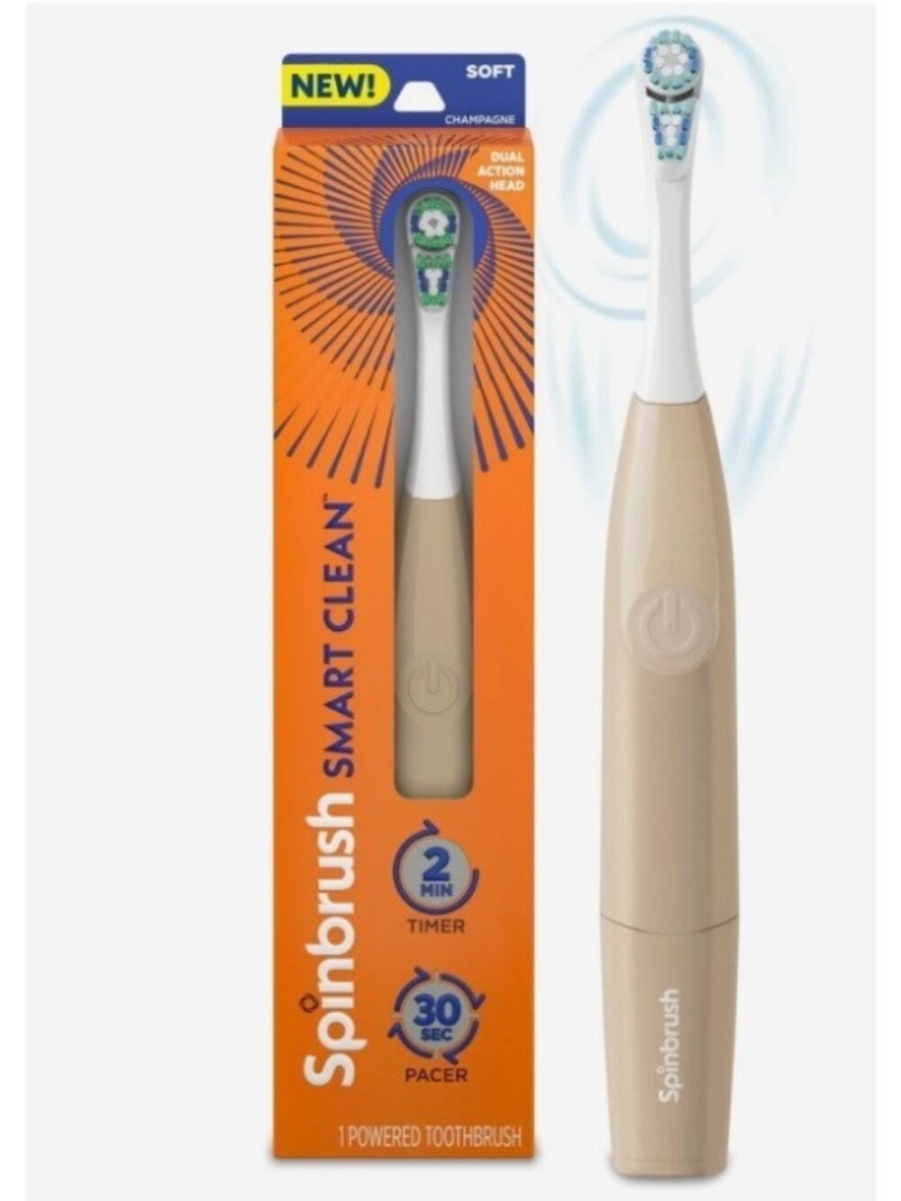 Spinbrush Smart Clean Battery Powered Electric Toothbrush GOLD 2 Minute Timer